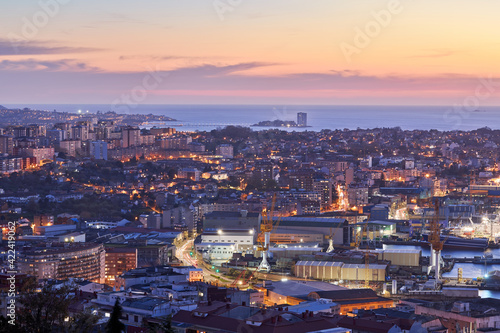 View at sunset of the city of Vigo, in Galicia, Spain.