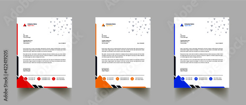 Multipurpose corporate businesses template with a4 size. a stationery item with modern letterhead blue, red, and yellow