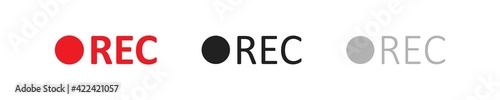Rec button icon set. Start record sign. Red camera logo concept in vector flat