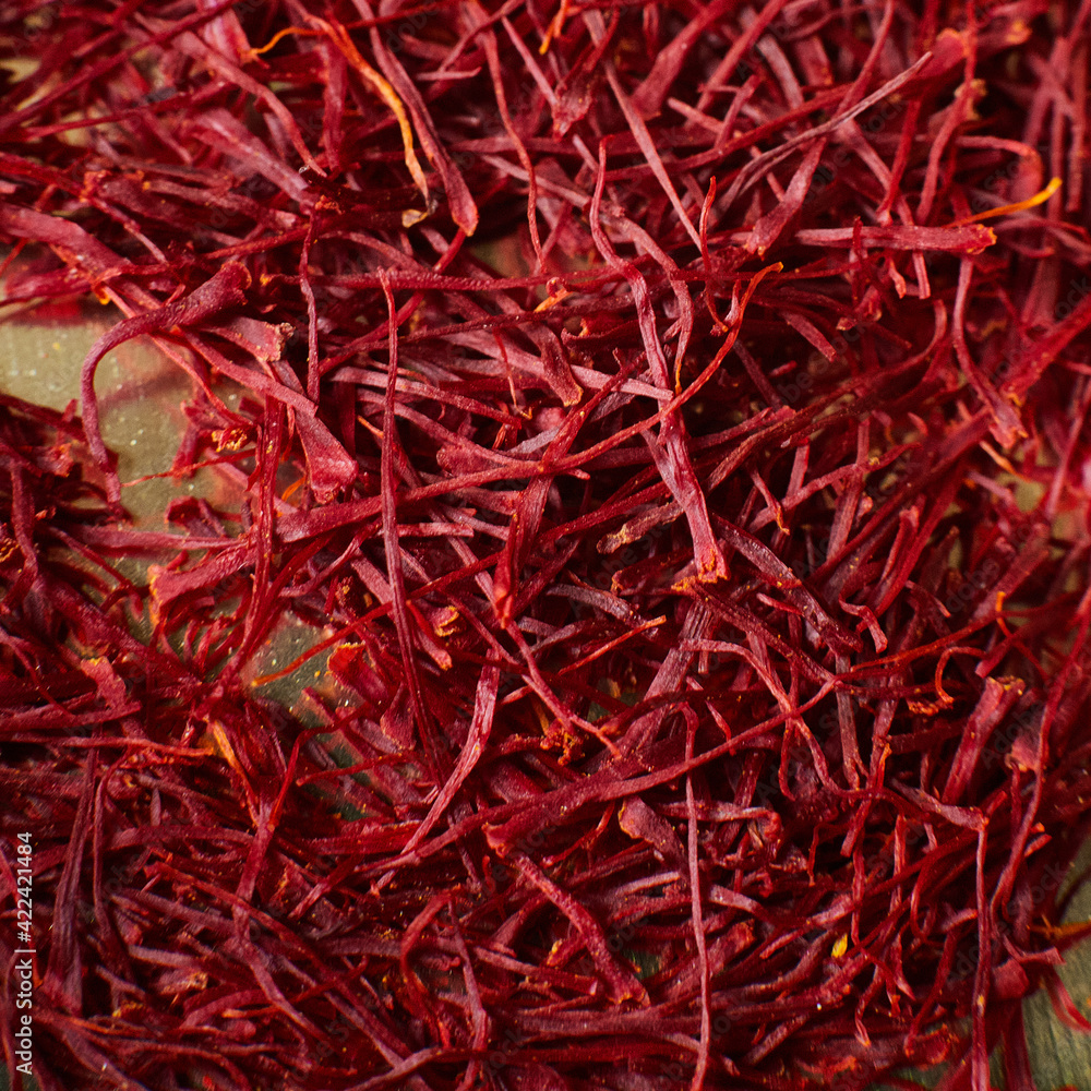 Fototapeta premium Close-up of high-quality Saffron threads, filling the frame