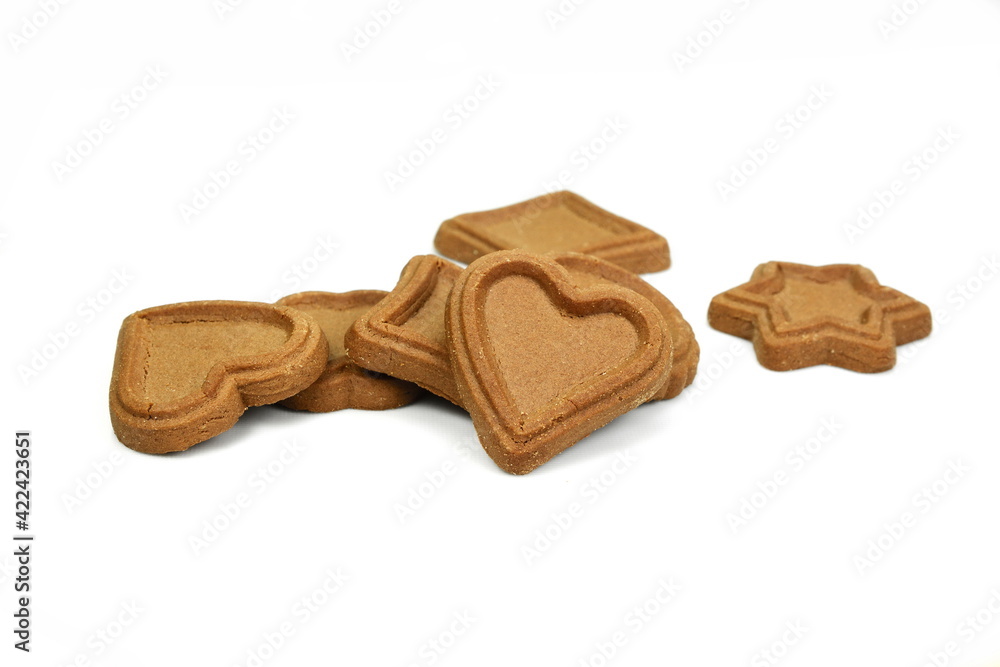 Biscuits isolated on white. Chocolate cookies of different shapes isolated on white background. Biscuits isolated on white. Chocolate cookies of different shapes isolated on white background.