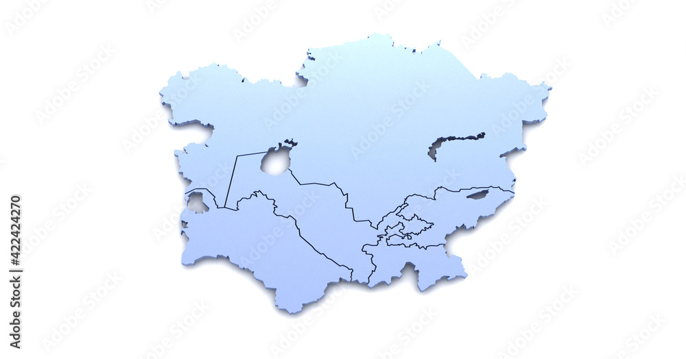 Central asia map. central asian countries map 3D illustrations on a white background.