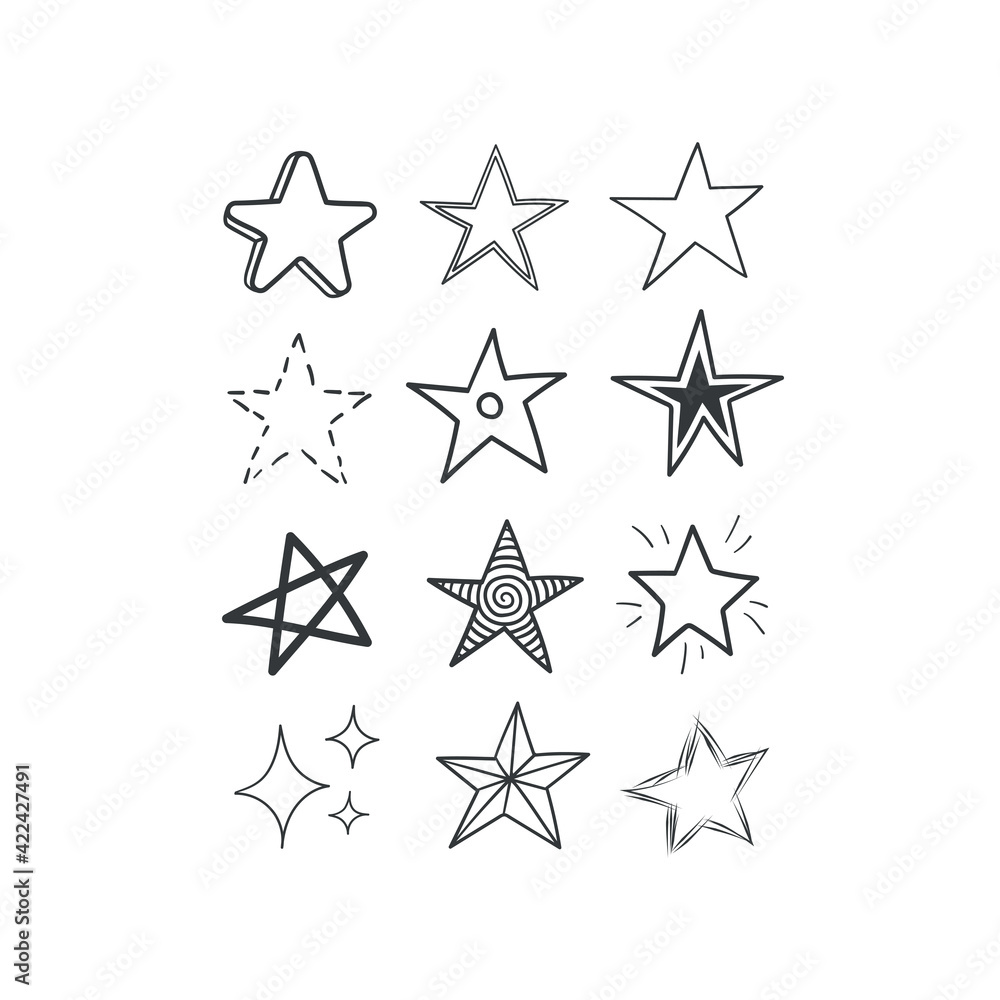 Stars doodle collection. Set of hand drawn stars. Scribble illustrations. Stars doodle collection. Set of hand drawn stars. Scribble illustrations.
