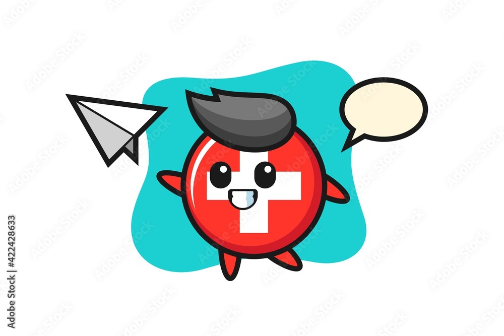 switzerland cartoon character throwing paper airplane