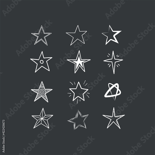 Stars doodle collection. Set of hand drawn stars. Scribble illustrations.