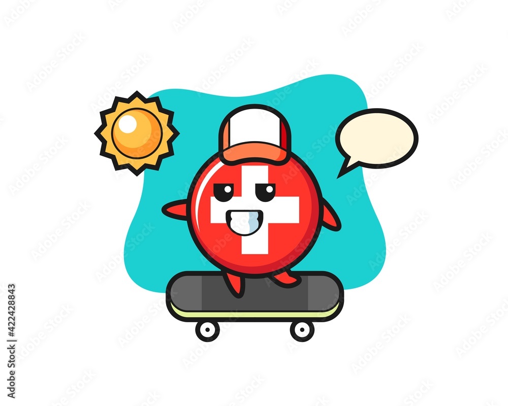 switzerland character illustration ride a skateboard