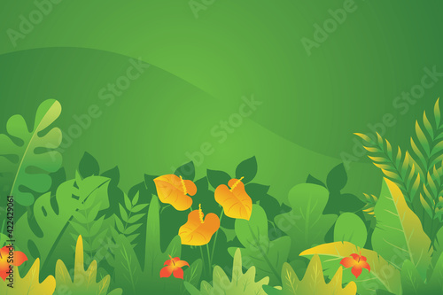 Tropical Nature background, beautiful tropical jungle illustration