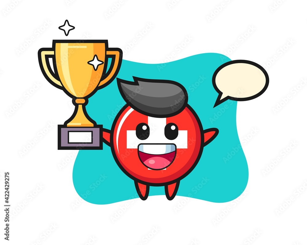 Cartoon Illustration of switzerland is happy holding up the golden trophy Cartoon Illustration of switzerland is happy holding up the golden trophy