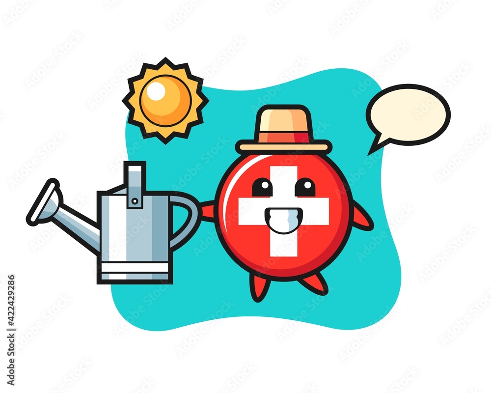 Cartoon character of switzerland holding watering can Cartoon character of switzerland holding watering can