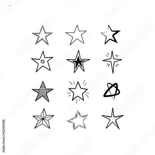 Stars doodle collection. Set of hand drawn stars. Scribble illustrations.