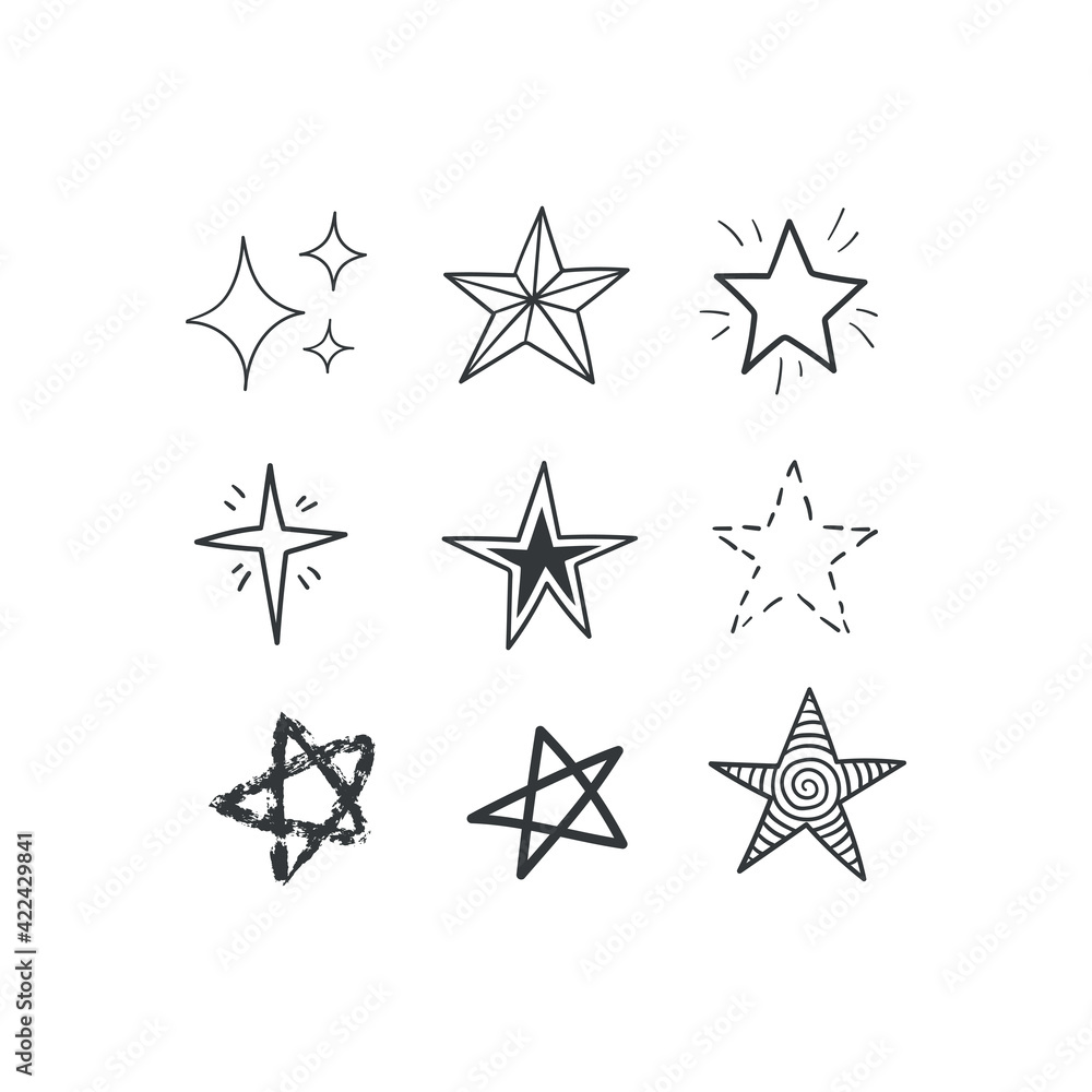 Stars doodle collection. Set of hand drawn stars. Scribble illustrations. Stars doodle collection. Set of hand drawn stars. Scribble illustrations.