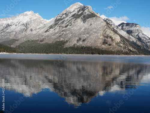 Perfect reflection at Lake Minnewanka at Banff National Park Alberta CanadaOLYMPUS DIGITAL CAMERA