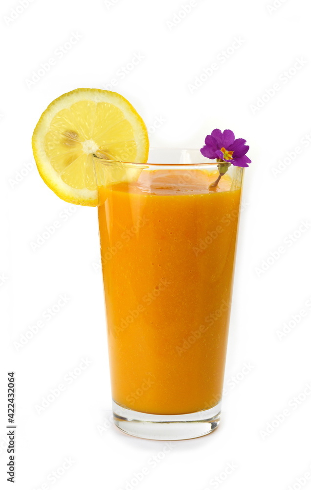 Glass of milkshake or cocktail isolated on white background. Mango, grapefruit, tangerine mix. Glass of milkshake or cocktail isolated on white background. Mango, grapefruit, tangerine mix.