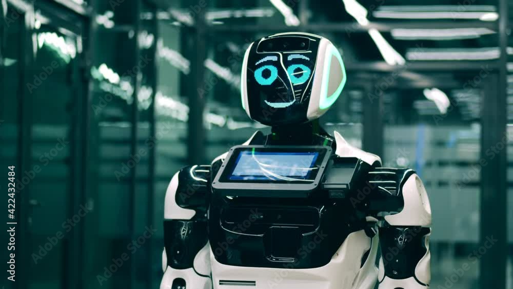 Futuristic modern robot android speaking Futuristic modern robot android speaking