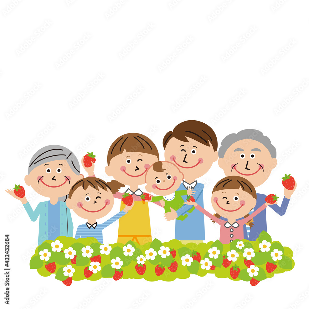 ポップな3世代家族　赤ちゃんといちご狩り