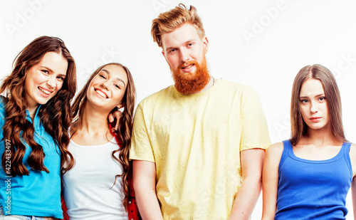 company of hipster guys  bearded red hair boy and girls students having fun together friends  diverse fashion style  lifestyle people concept isolated on white background