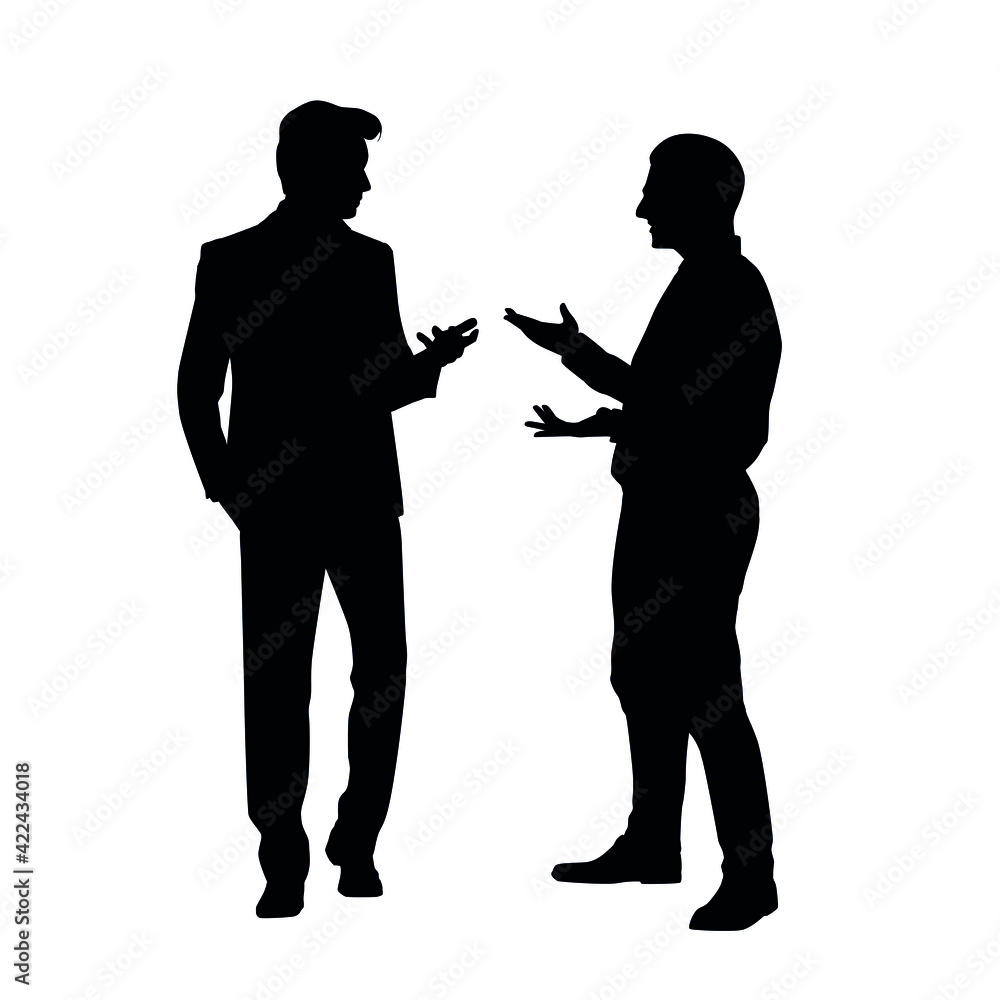 The Silhouette Of Two People Discussing