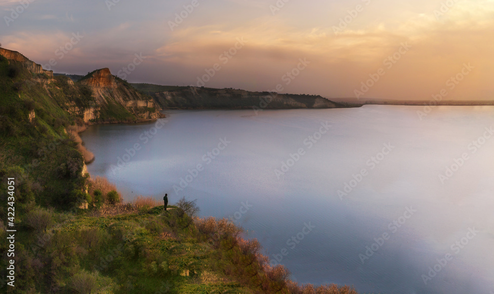 Magnificent landscape with river and ravines at sunset
