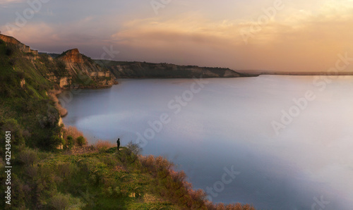Magnificent landscape with river and ravines at sunset
