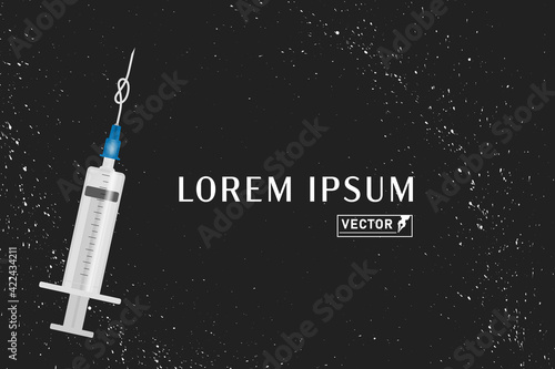 A medical syringe with a needle is tied in a knot. Abstract vector illustration.