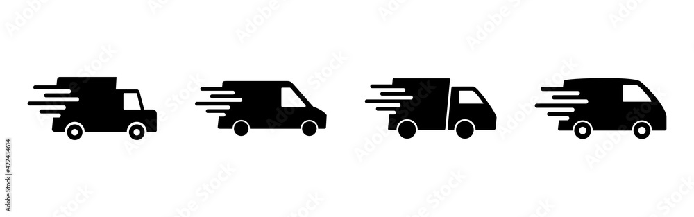 Fast shipping delivery truck icon set. Delivery truck icon. fast delivery icon Fast shipping delivery truck icon set. Delivery truck icon. fast delivery icon