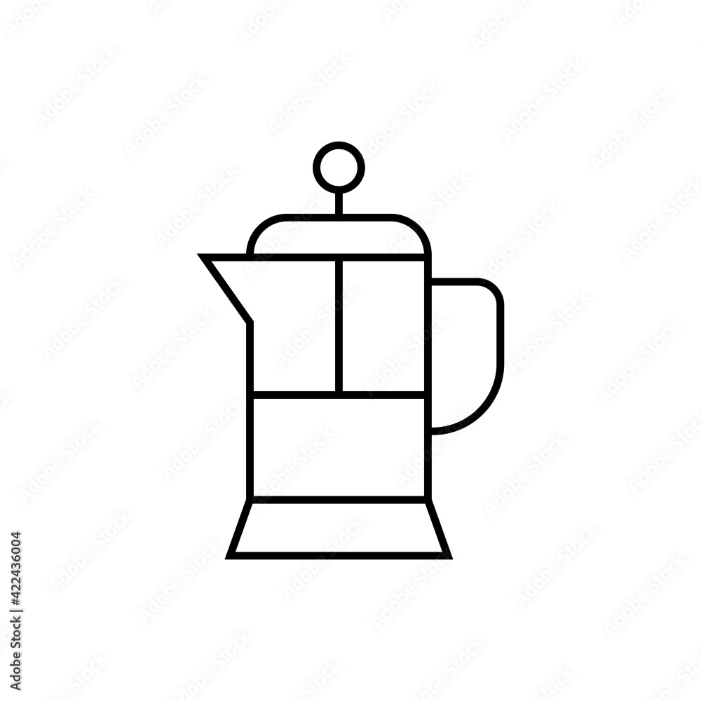 Obraz premium french press Coffee icon in flat black line style, isolated on white 