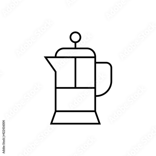 french press Coffee  icon in flat black line style, isolated on white 