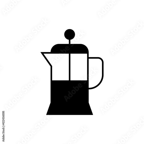 french press Coffee  icon  in solid black flat shape glyph icon, isolated on white background 