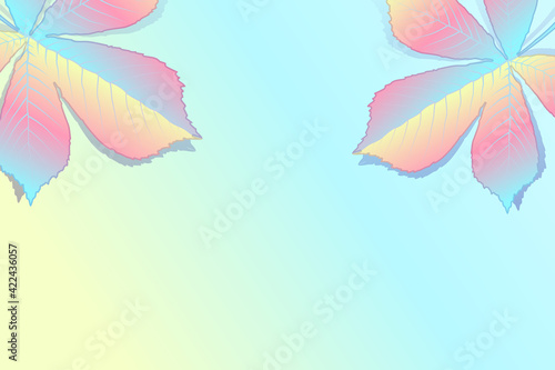 Colorful vibrant holographic neon gradient Leaves. Minimal surrealism background. Vector illustration concept art.