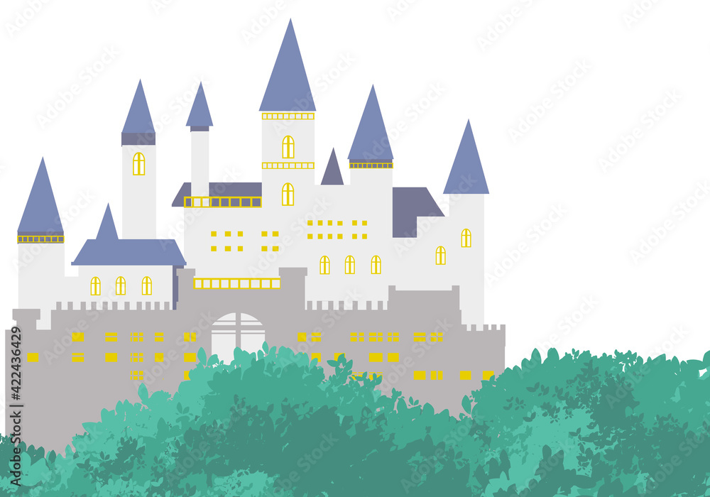 イラスト素材：森の中にあるクラシカルでかわいいお城のイラスト