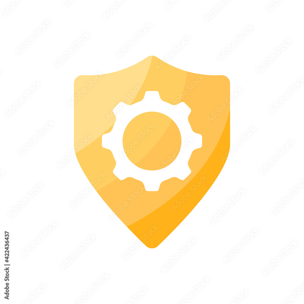 Shield icon. Shield with gears vector icon. Settings. Service center symbol. Protection icon. Shield with a cogwheel. Guard icon. Options sign. Breakage protection concept. Vector illustration. Shield icon. Shield with gears vector icon. Settings. Service center symbol. Protection icon. Shield with a cogwheel. Guard icon. Options sign. Breakage protection concept. Vector illustration.