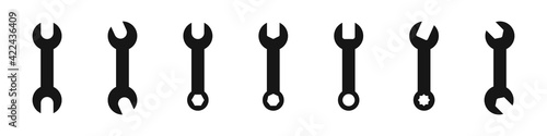 Wrenches vector set. Set of trendy black wrenches in flat style isolated on white background. Concept set of wrench icons for repair, mending, refurbishment. Vector illustration.