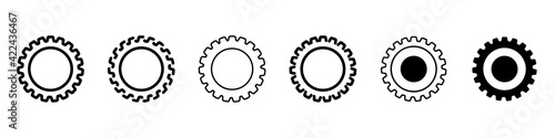 Gears vector set. Cogwheel icons set. Gears in a flat style set. Set of trendy black gears icons isolated on white background. A symbol of a part of a mechanism or machine. Vector illustration.