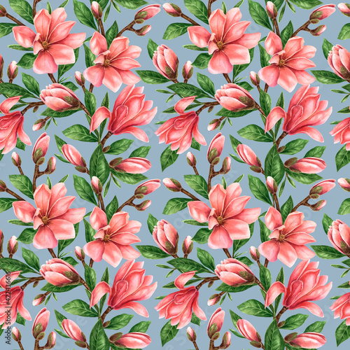 Magnolias pattern in watercolor