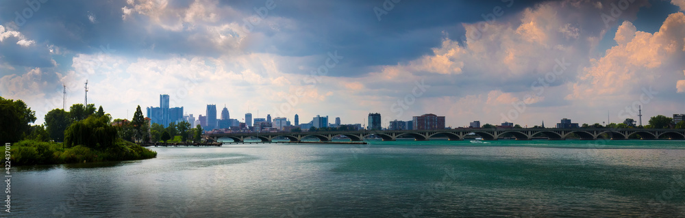 MacArthur Bridge with Detroit City From Belle Isle North Fishing Pier