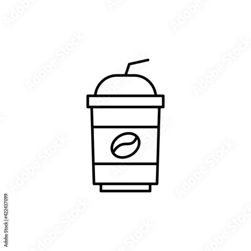 take Away cold coffee icon in flat black line style, isolated on white 