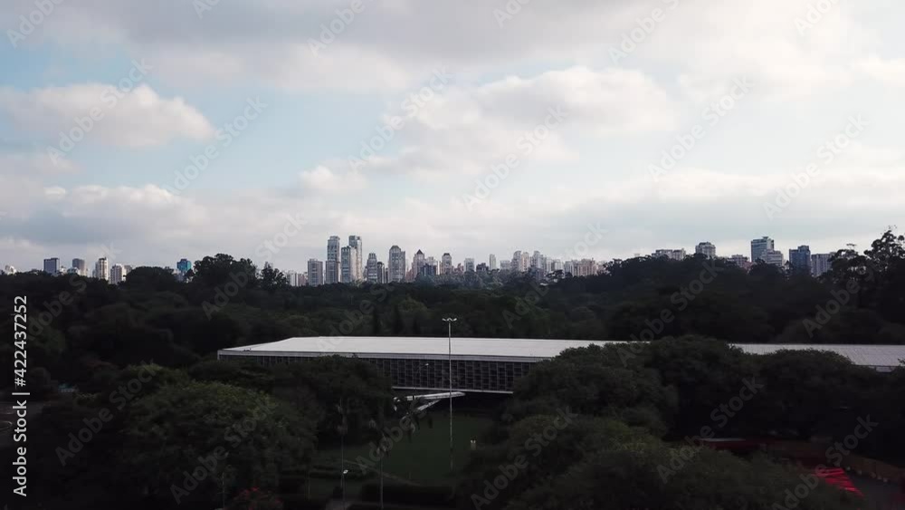 Aerial view of São Paulo Ibirapuera Park and big city skyline Aerial view of São Paulo Ibirapuera Park and big city skyline