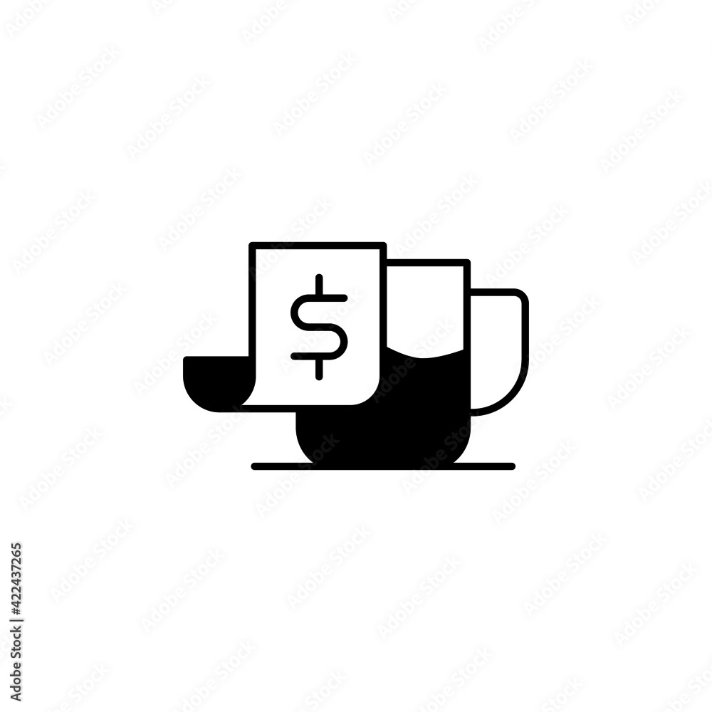 coffee Bill icon in solid black flat shape glyph icon, isolated on white background coffee Bill icon in solid black flat shape glyph icon, isolated on white background