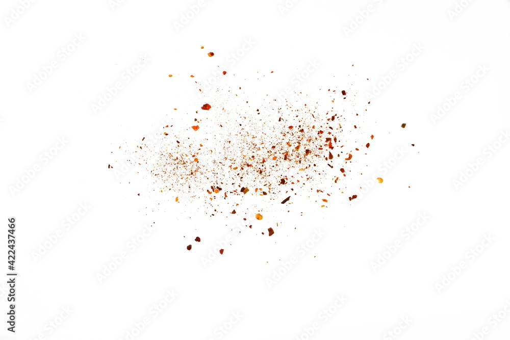 Hot Cayenne pepper. Pile crushed red cayenne pepper, dried chili flakes and seeds isolated on white background Hot Cayenne pepper. Pile crushed red cayenne pepper, dried chili flakes and seeds isolated on white background