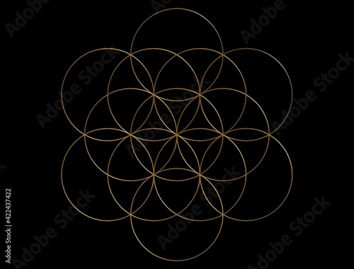 Konstfotografi egg of life made of golden lines, sacred geometry