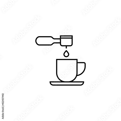 portafilter coffee icon  in flat black line style, isolated on white 