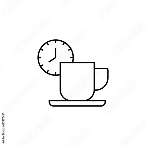 coffee time icon  in flat black line style, isolated on white 