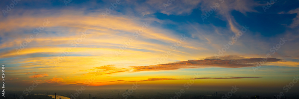 Aerial view of beautiful clouds at sunrise.