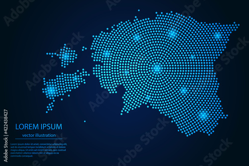 Abstract image Estonia map from point blue and glowing stars on a dark background. vector illustration.