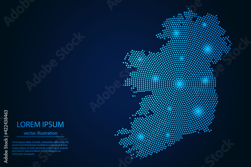 Εκτύπωση καμβά Abstract image Ireland map from point blue and glowing stars on a dark background