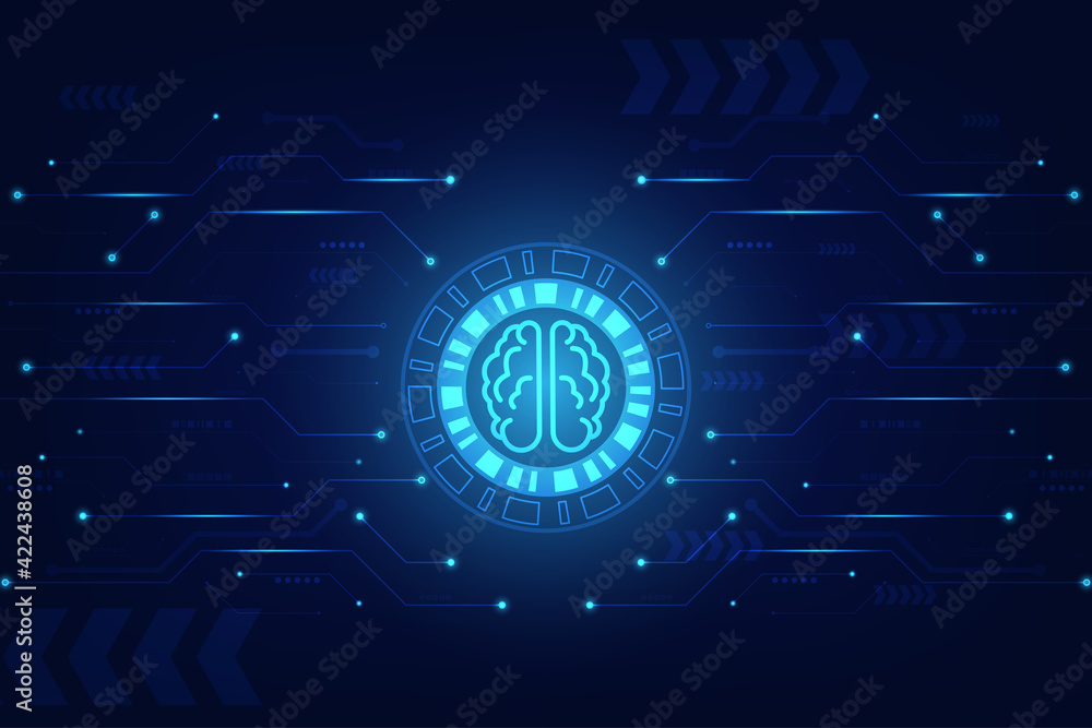 Vector polygonal human brain icon line shape with concept artificial intelligence. Technology abstract background.