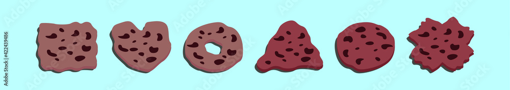 set of chocolate chip cookies cartoon icon design template with various models. vector illustration isolated on blue background set of chocolate chip cookies cartoon icon design template with various models. vector illustration isolated on blue background