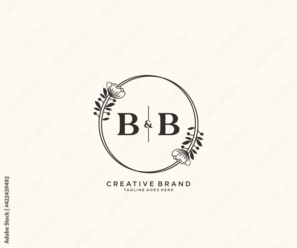 initial BB letters hand drawn feminine and floral botanical logo ...