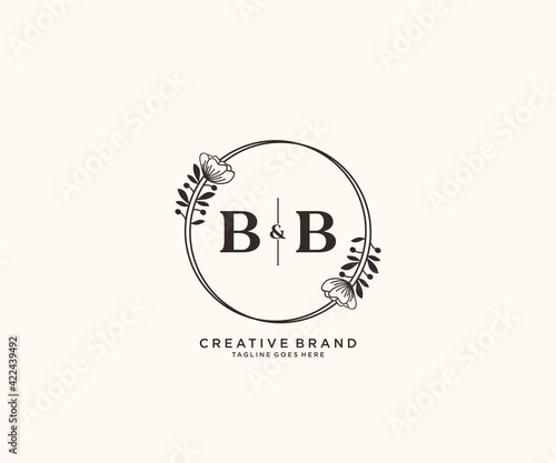 initial BB letters hand drawn feminine and floral botanical logo suitable for spa salon skin hair beauty boutique and cosmetic company.