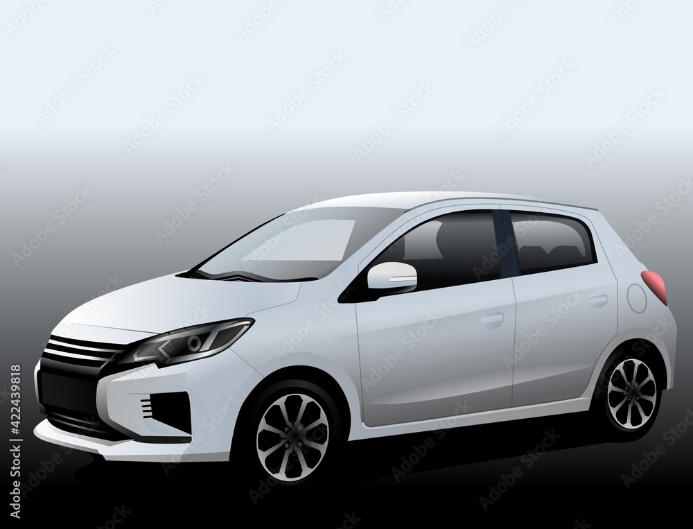 Car hatchback with silver color, on white background